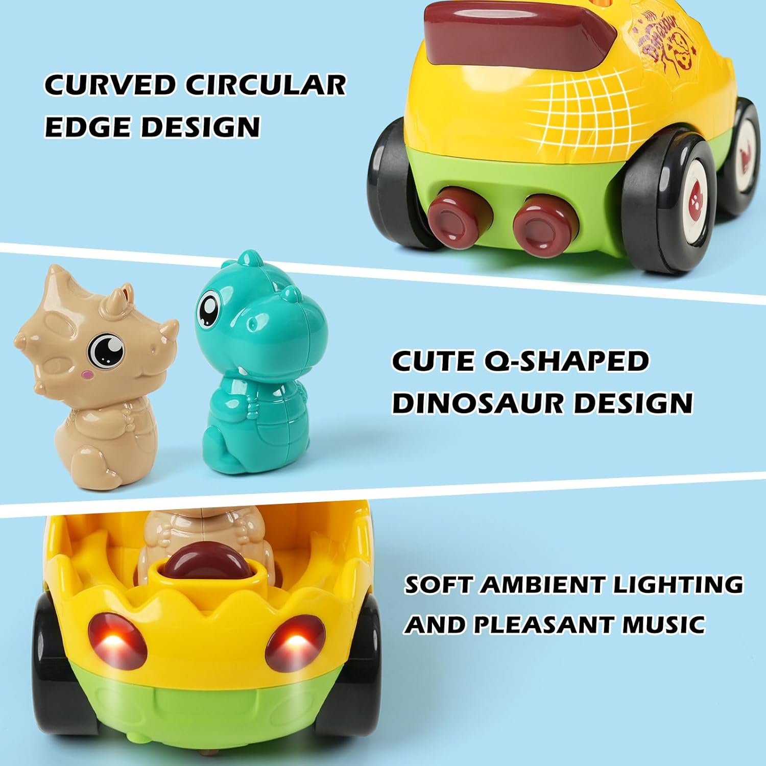 Detalle 2 de QPOU 2-Pack Remote Control Dinosaur Toy Car Set (with Lights & Music) for Kids 18+ Months