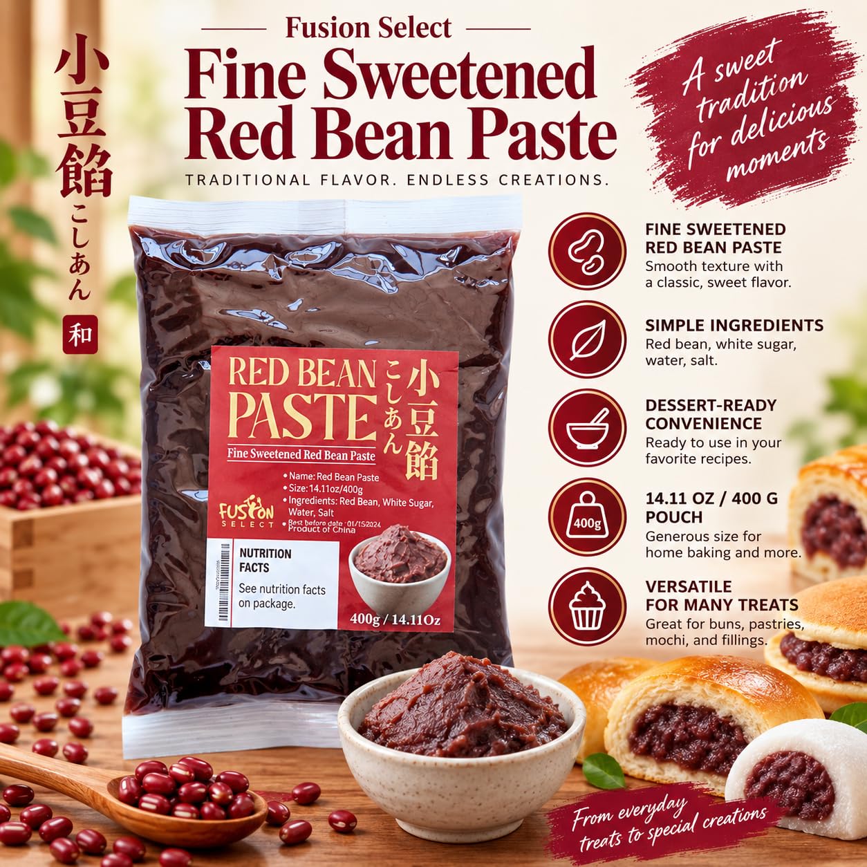 Thumbnail 6 de Fusion Select Sweetened Red Bean Paste, 2-Pack for Mochi, Buns & Pastries