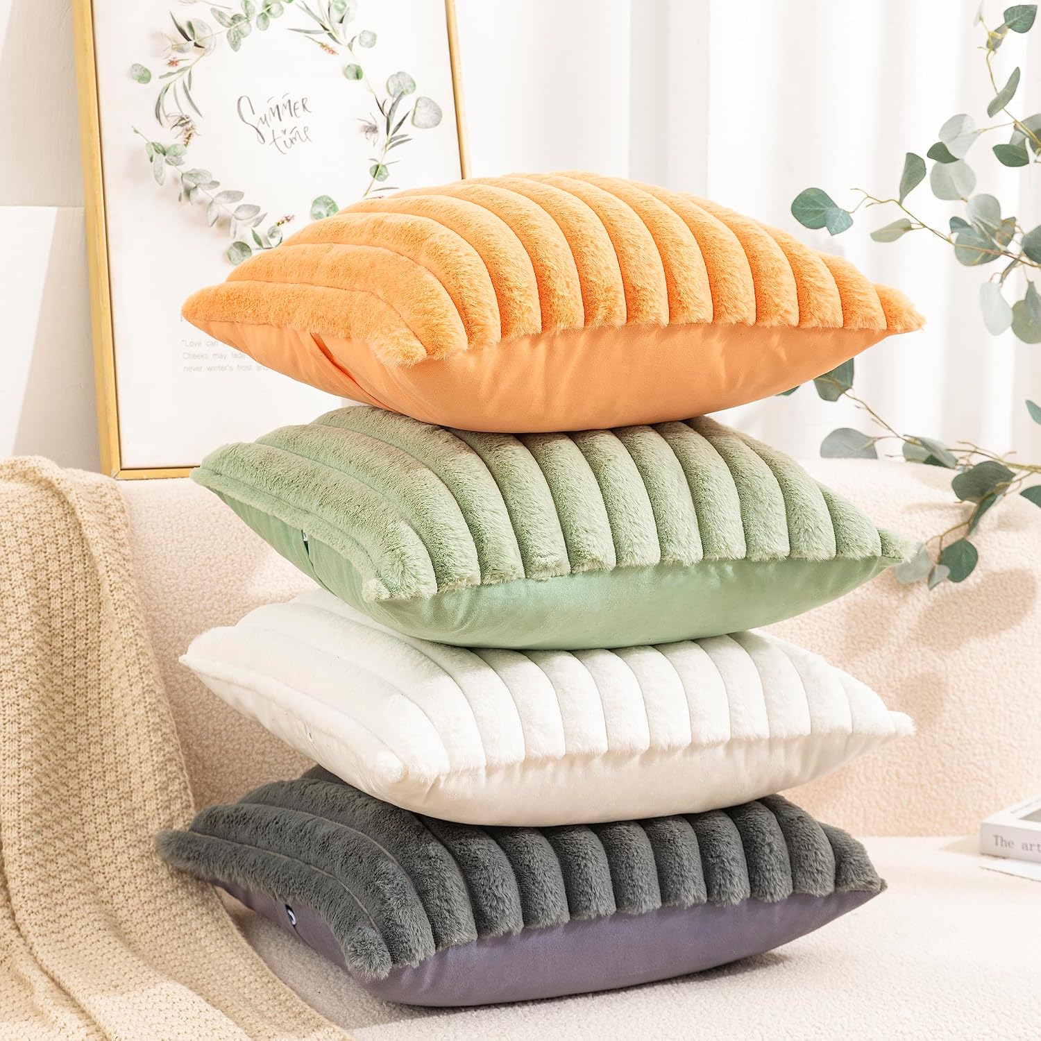 Thumbnail 4 de Uhomy 18x18 Inch Faux Fur Throw Pillow Cover Sage Green ๐