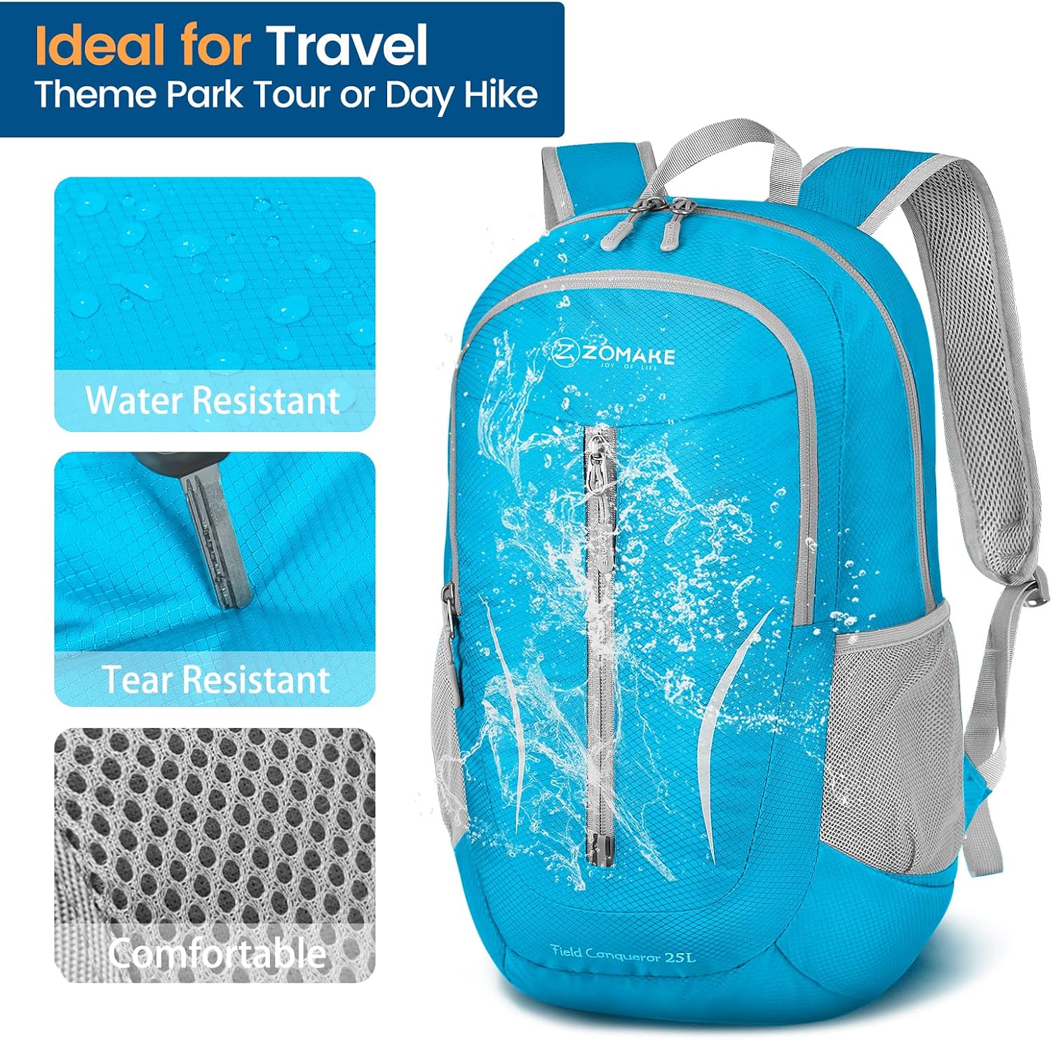 Detalle 2 de ZOMAKE Sac à dos pliable ultra léger 25L (packable) pour randonnée, sport et voyages