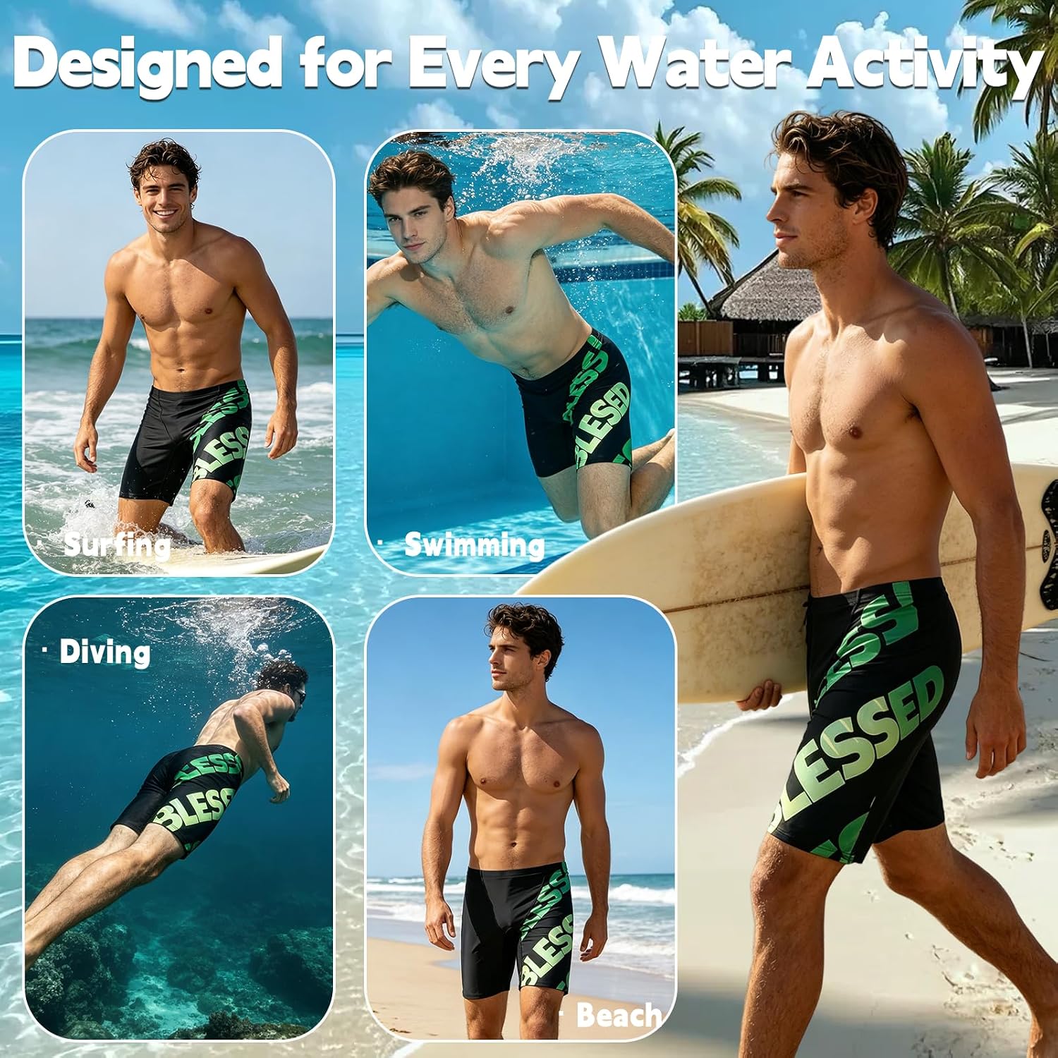 Detalle de BLESSONG Maillot de Bain Homme Boxer Respirant et Séchage Rapide – Conception à Cordon Caché