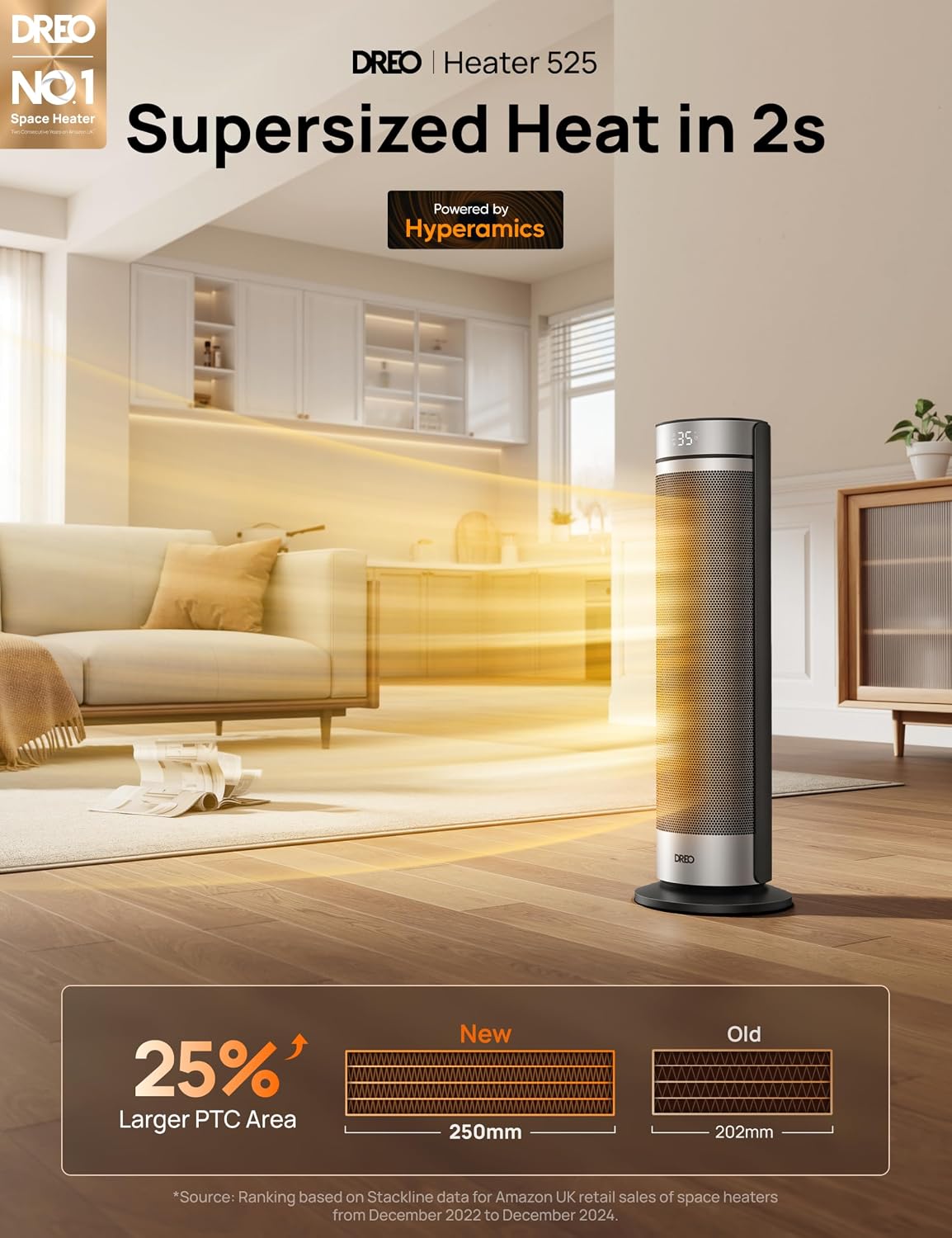 Detalle 2 de Dreo 23 Inch Space Heater 2000W for Large Rooms