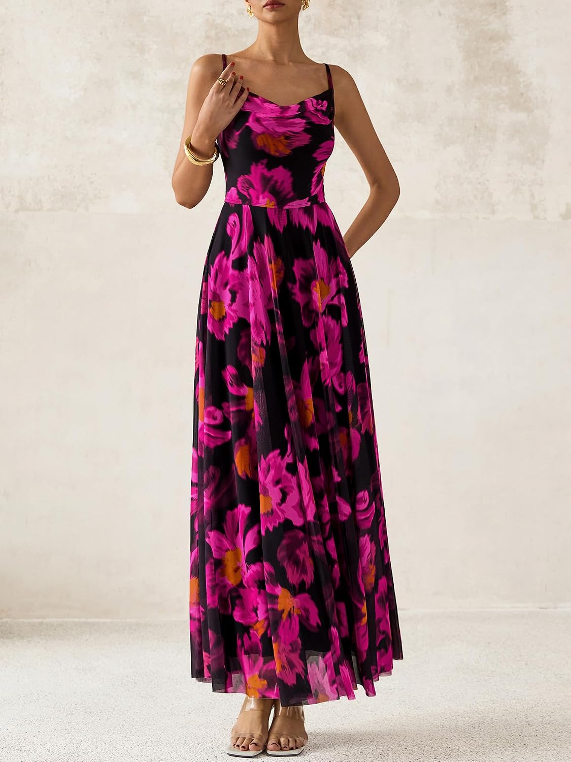 Thumbnail 6 de BTFBM Women Summer Floral Maxi Dress with Elegant Spaghetti Straps