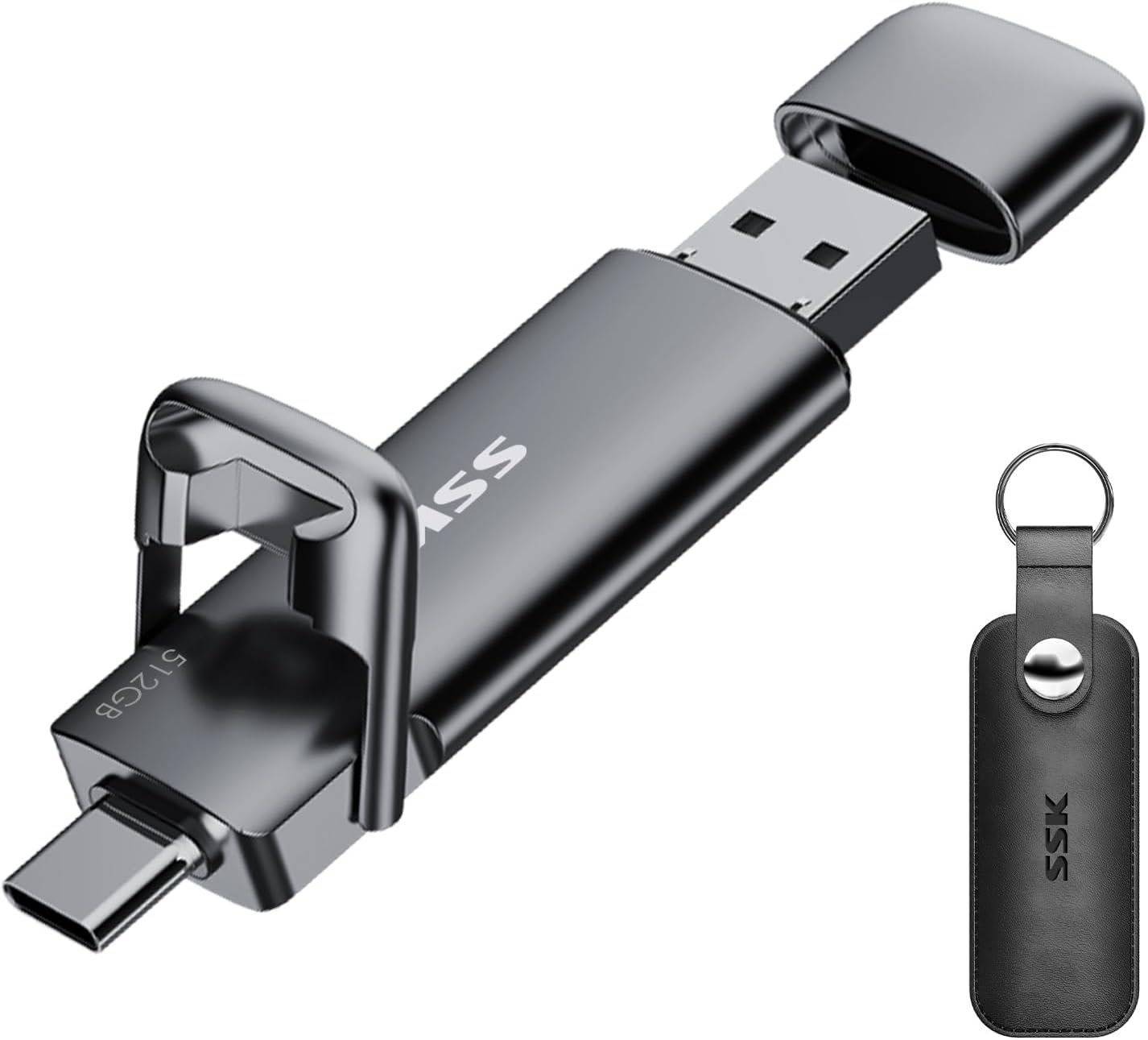 Detalle de SSK External USB C SSD Flash Drive 512GB (Dual USB C + USB A) with 550 MB/s read, 500 MB/s write