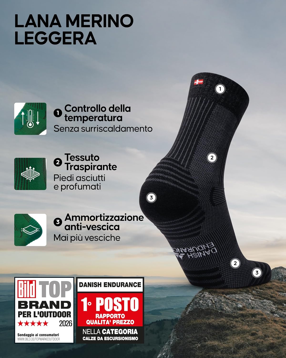 Detalle 2 de DANISH ENDURANCE Calzini trekking lana merino unisex
