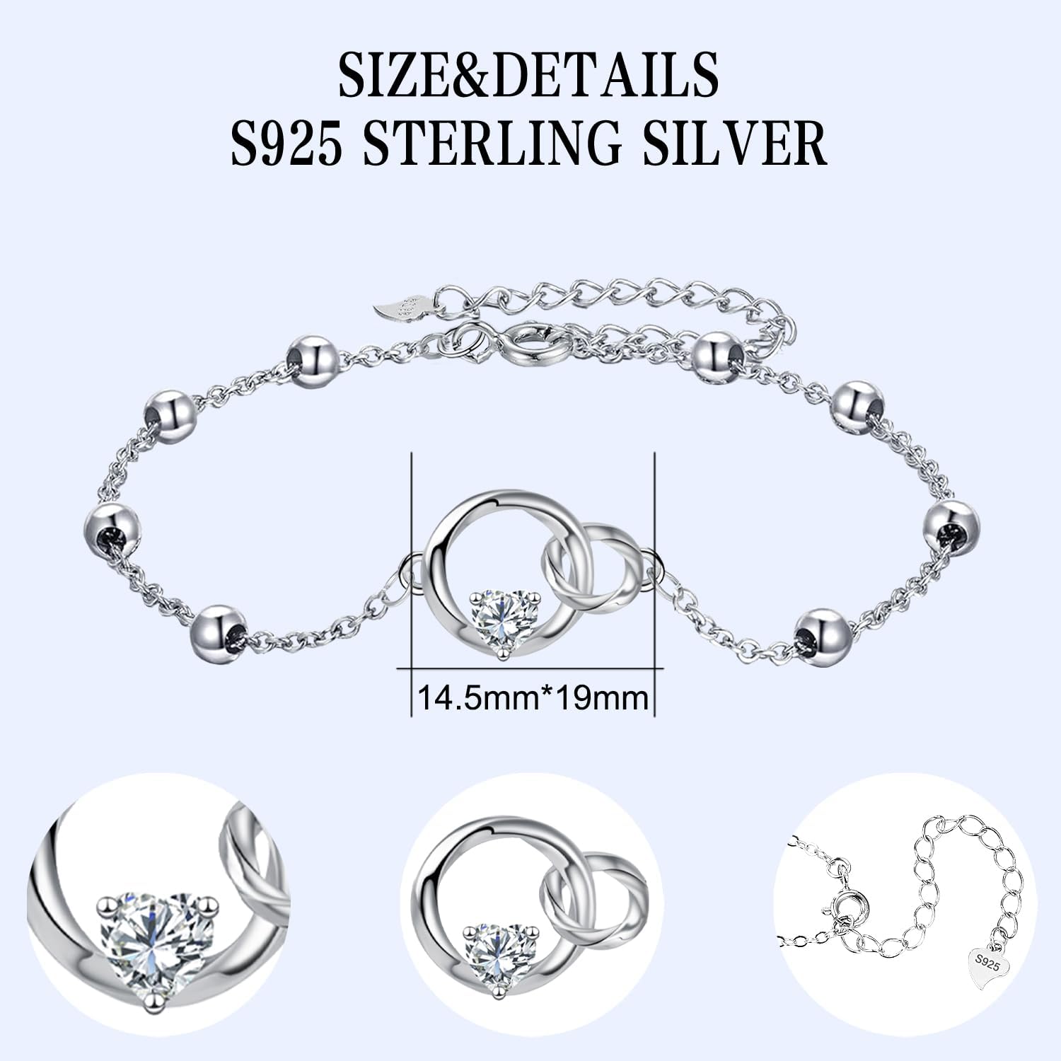 Detalle de Micory Damen-Fußkettchen aus 925 Silber mit Herz – verstellbare Strand-Fußkette für Sommer & Geschenke