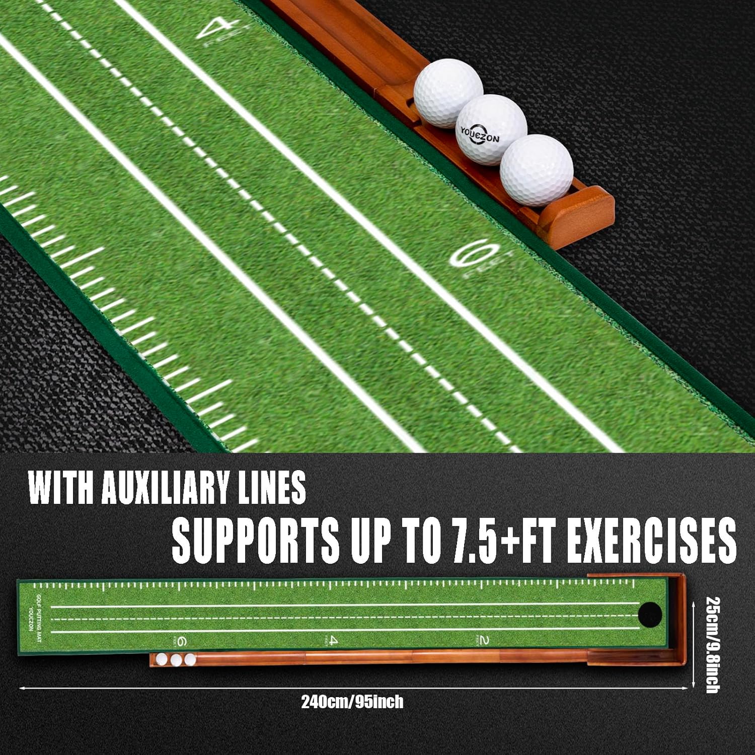 Thumbnail 4 de YOUCZON Indoor Putting Green Mat with Auto Ball Return & Solid Wood Base