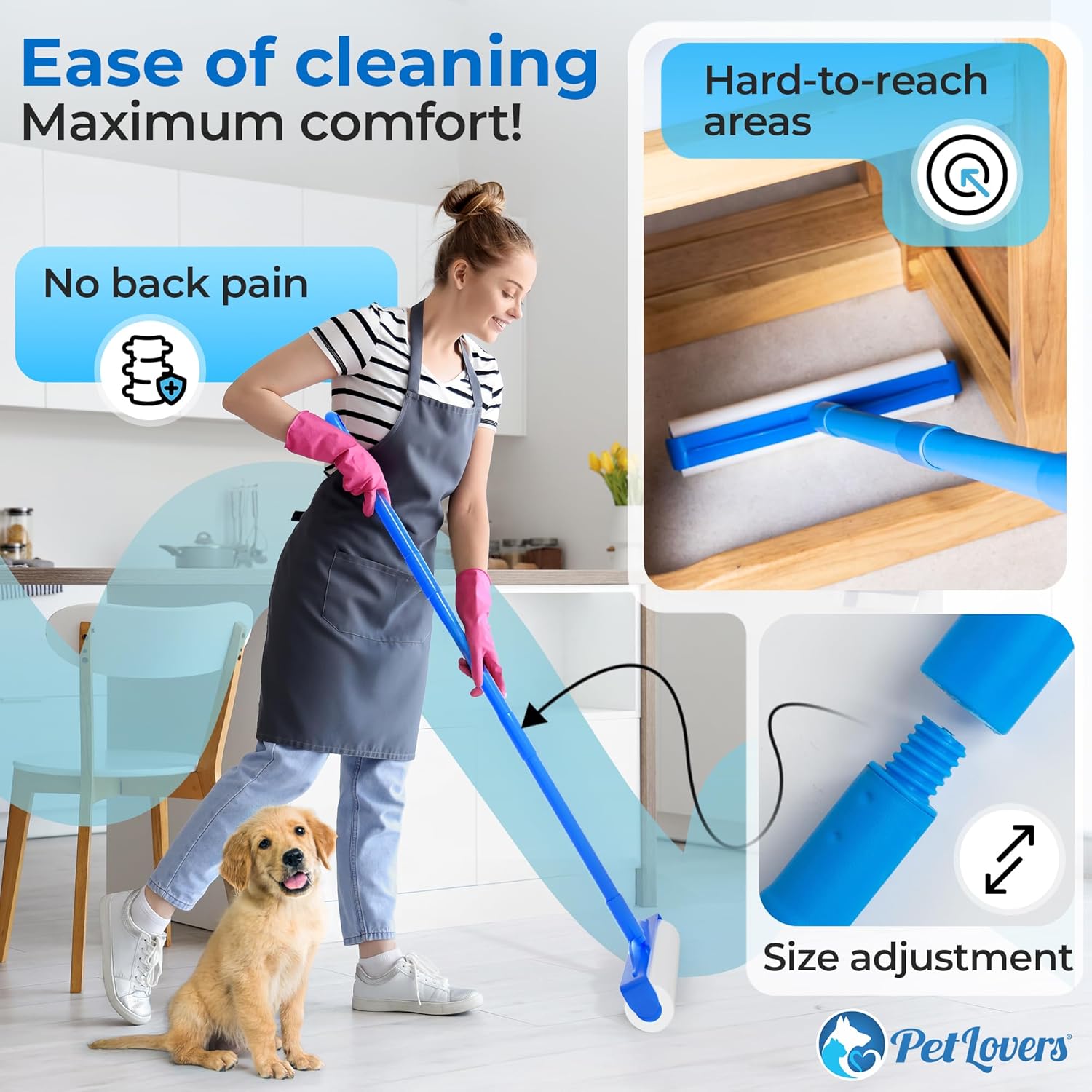 Detalle de PetLovers Large Lint Roller with 3 Refills: 360 Sheets for Pet Hair Removal