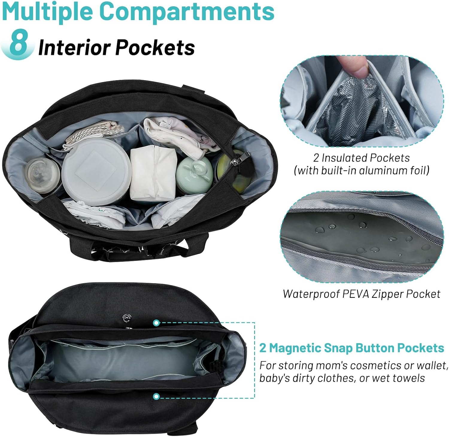 Thumbnail 6 de comeder Nappy Changing Bags Multifunctional Baby Changing Tote with Waterproof Storage and Pacifier Case
