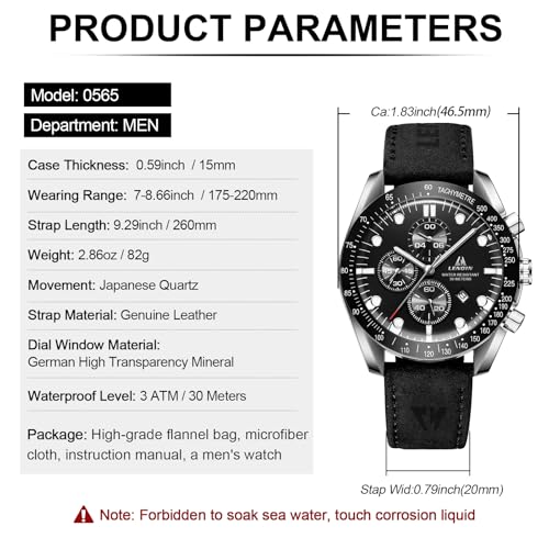 Thumbnail 6 de LN LENQIN Reloj para Hombre – Reloj Cuarzo Analógico de Pulsera con Correa de Cuero