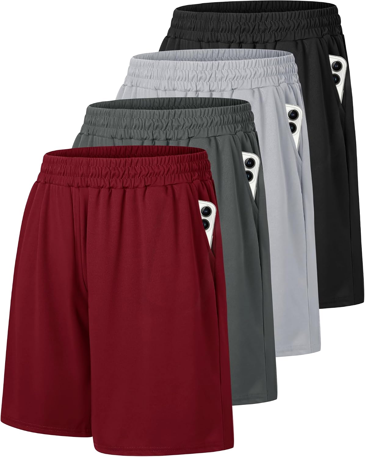 Detalle de Barjneel 4 Pack Gym Mens Shorts — 9-Inch Athletic Shorts with Pockets (Black + Colors)