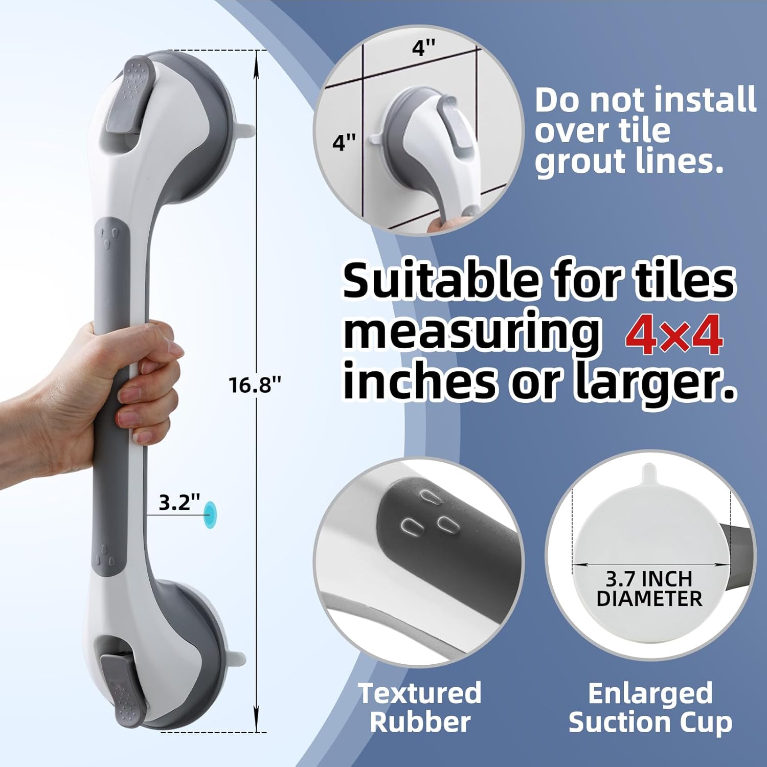 Detalle de TAILINK 2-Pack Suction Grab Bars for Bathtubs and Showers: No-Drill Safety Grip