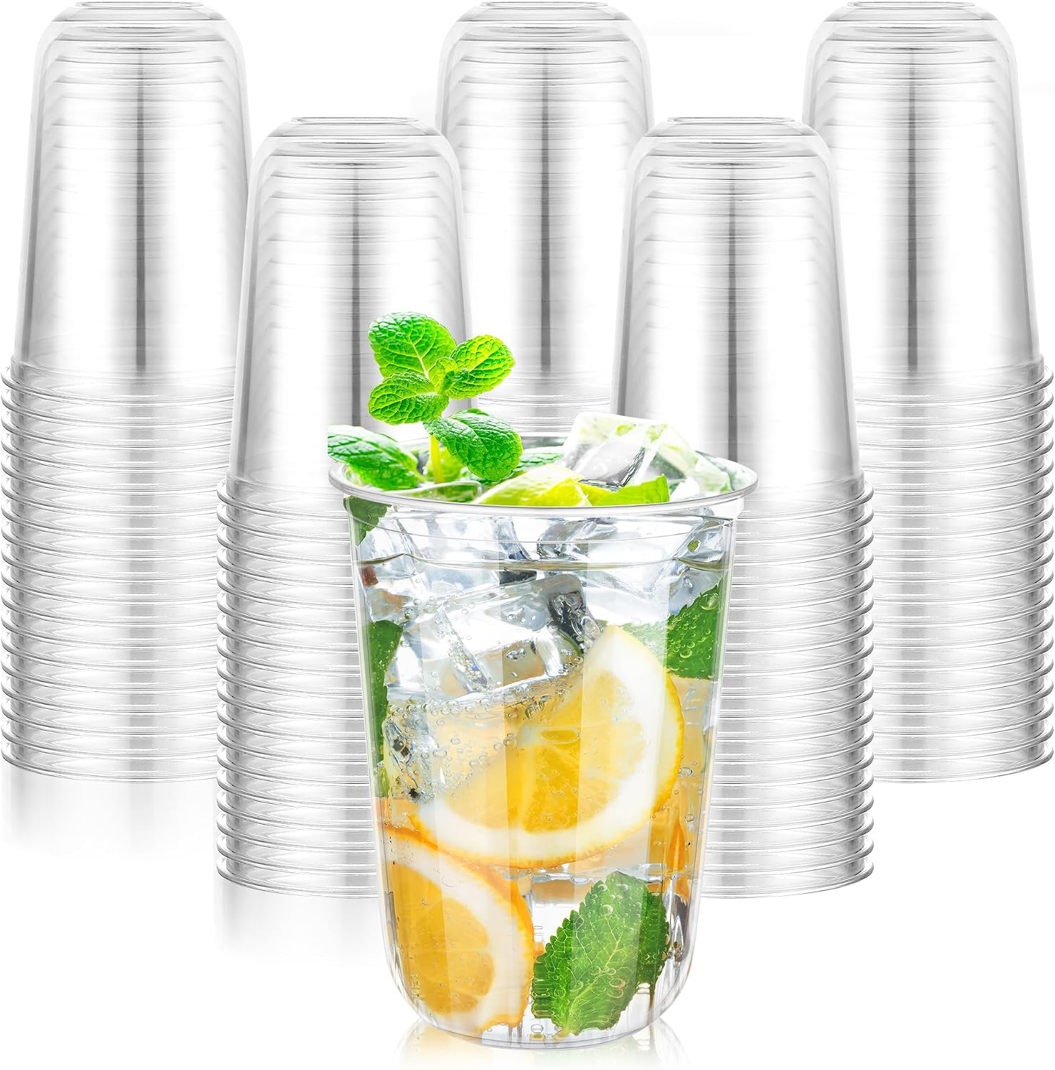 KesaPlan 16 oz Clear PET Cups, 100-Count Stemless Wine & Cocktail Glasses