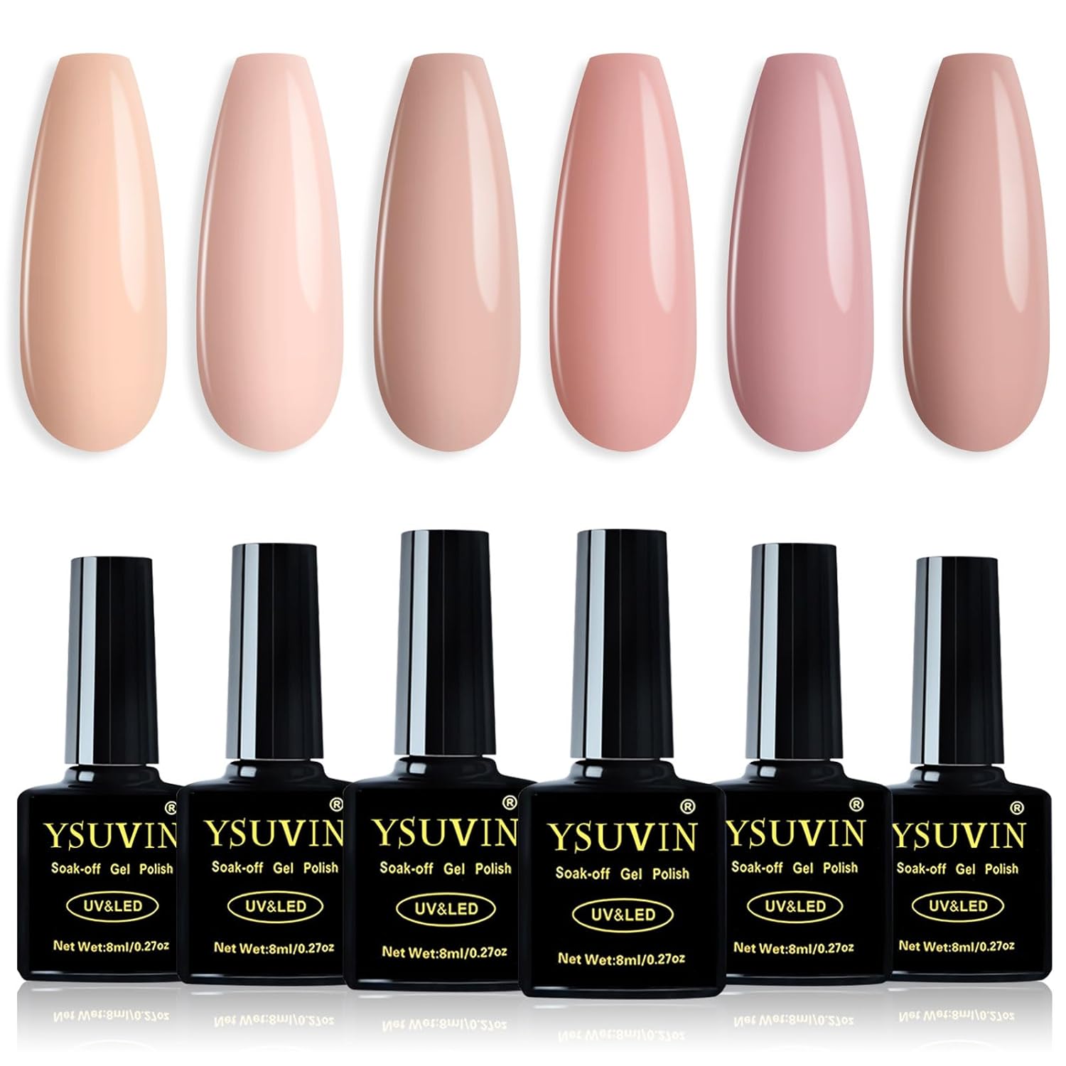Detalle de YSUVIN UV Nagellack Nude Set (6 Stück) – Nude Rosa Gel Nagellack, Soak-Off UV