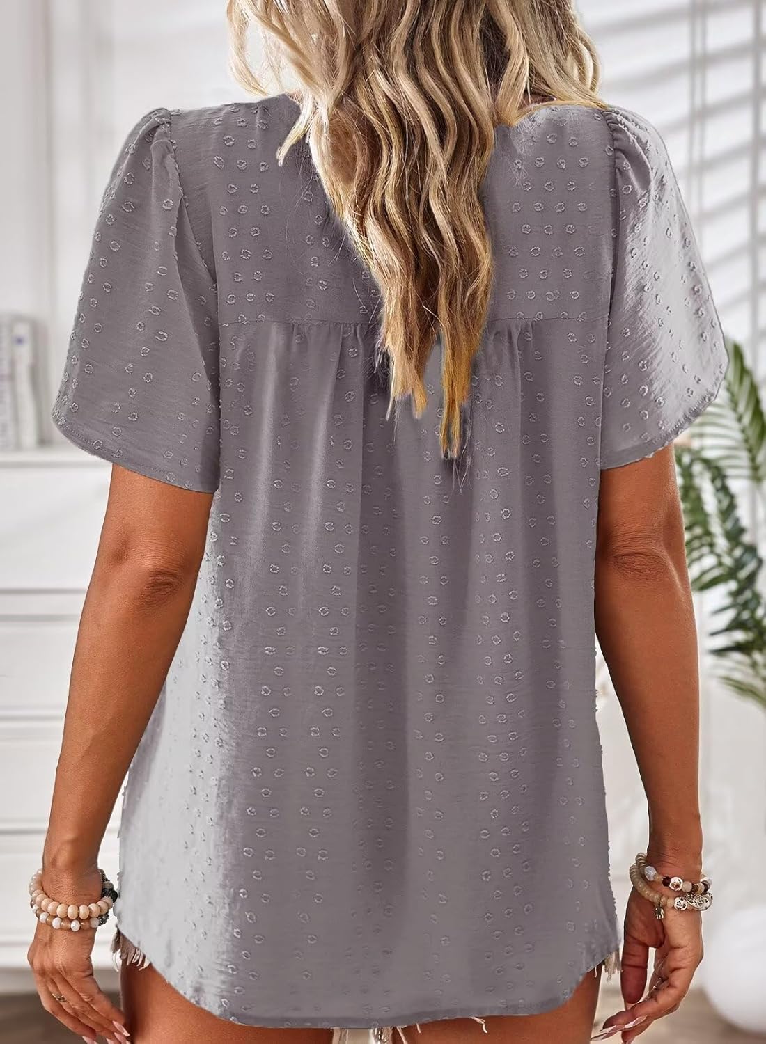 Detalle de Falechay Women’s Summer Crewneck Short-Sleeve Crochet Lace Blouse (Flowy Boho Top)