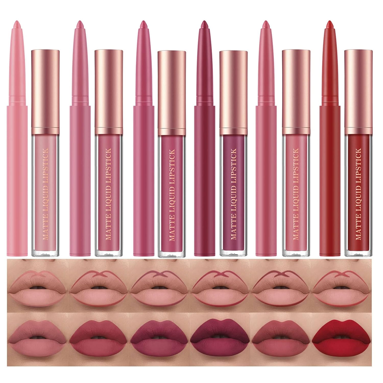 Detalle de BestLand Set B Matte Liquid Lipstick and Lip Liner Set, 12-Piece