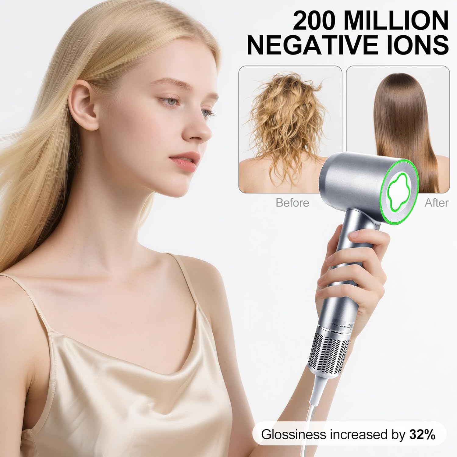 Detalle de ZCYLPT Hair Dryer — 1600W, 110,000 RPM Brushless Motor, 200 Million Negative Ions, Low-Noise Travel Model