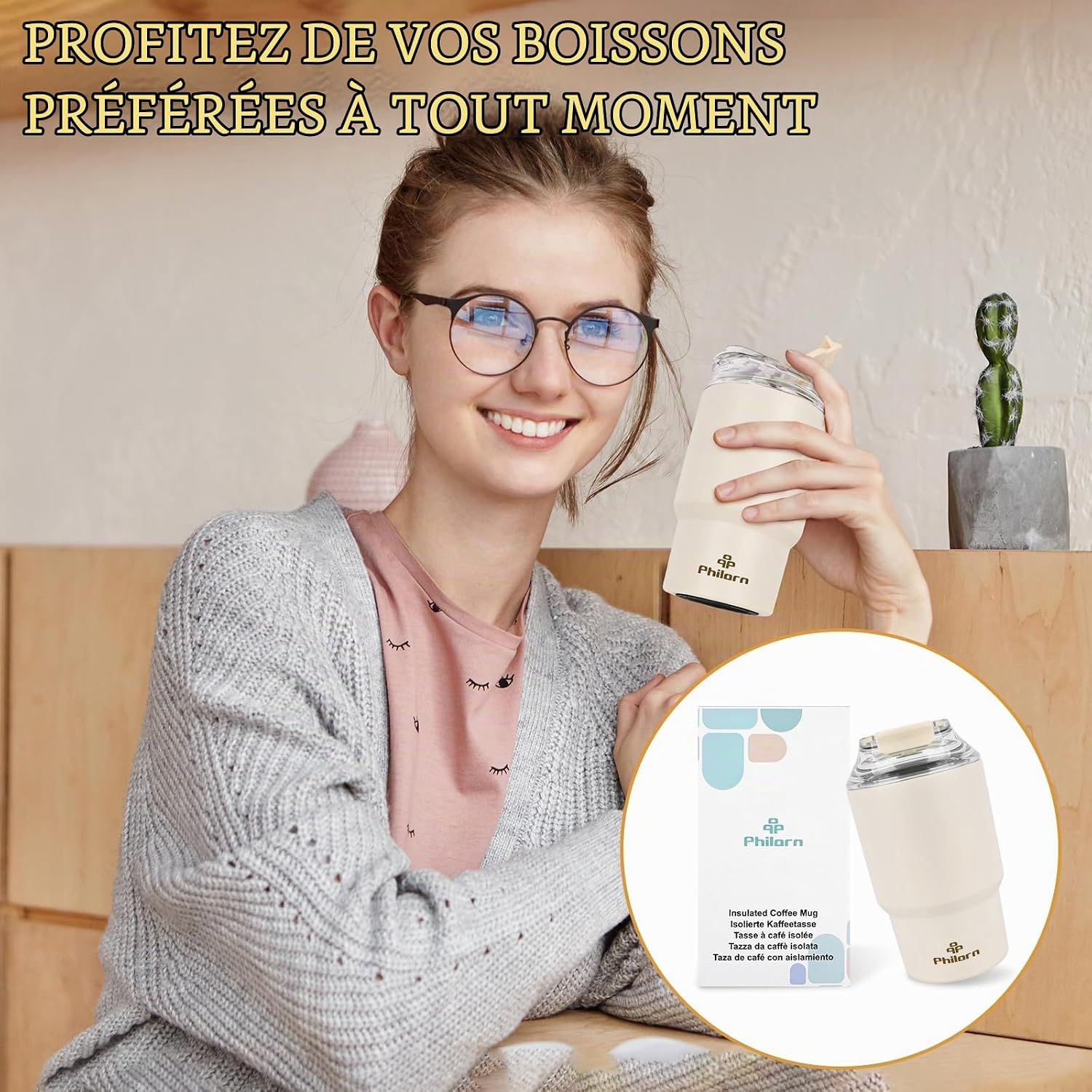 Detalle de PHILORN 92CM-SI-9WP thermobeker van 400 ml, dubbelwandig, wit