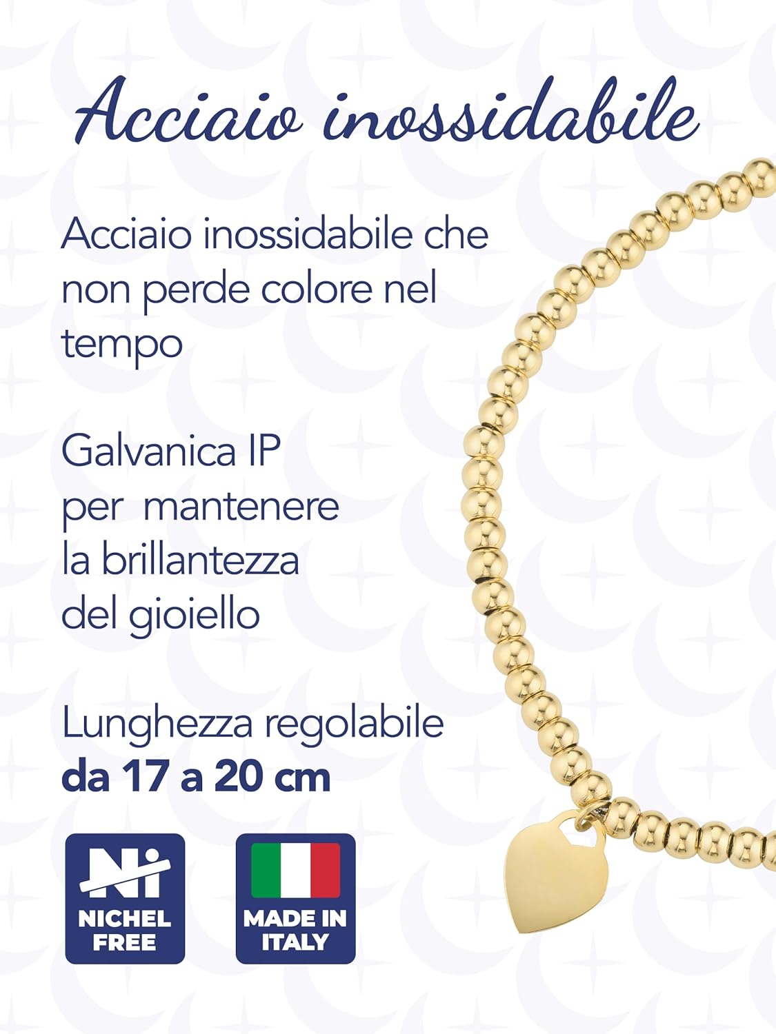 Detalle de inSCINTILLE Cuore Rock: Bracciale Donna a Palline in Acciaio Inossidabile con Cuore Colorato