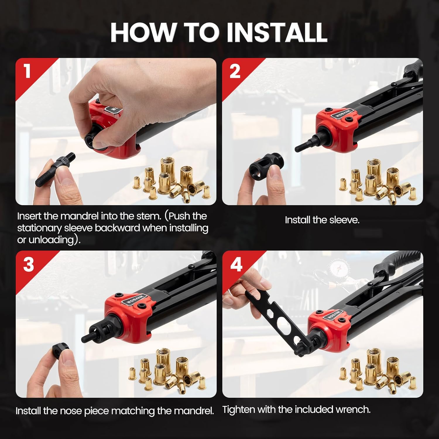 Thumbnail 3 de WOBANK Rivet Nut Tool Kit (16-inch) with 290 Rivet Nuts, 15 Mandrels & Carry Case