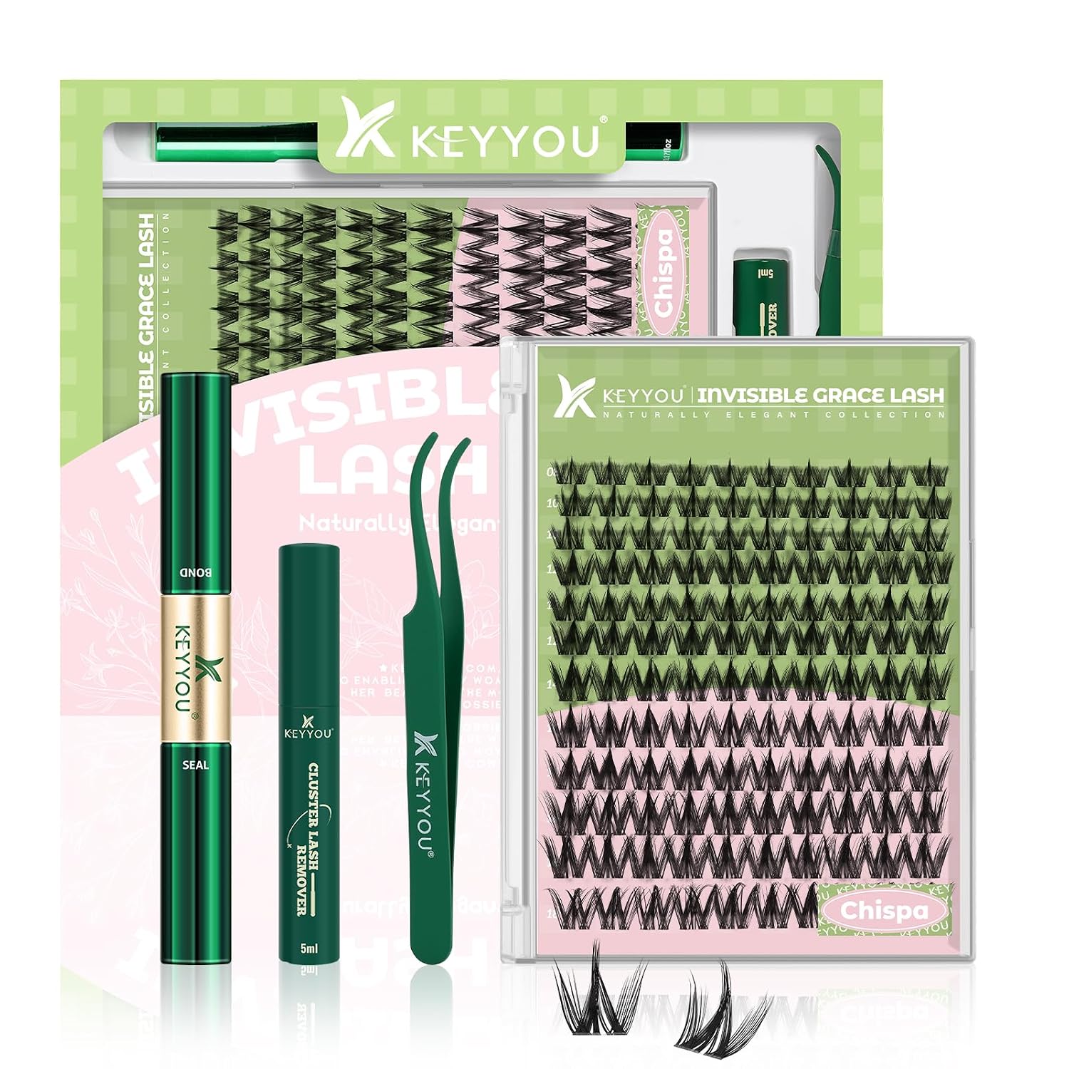 Detalle de KEYYOU Chispa Lash Clusters Kit, 144 Wispy C-Curl Clusters
