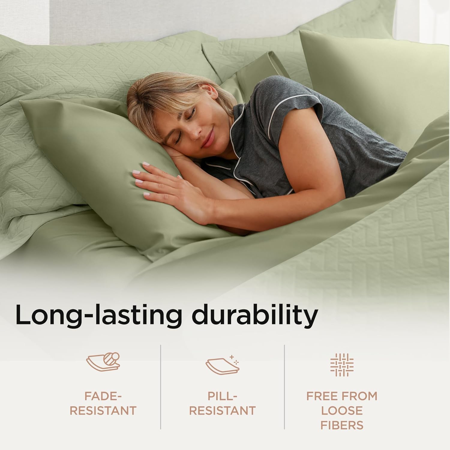 Detalle de Threadmill 100% Cotton Queen Sheets Set with 600 Thread Count in Sage Green