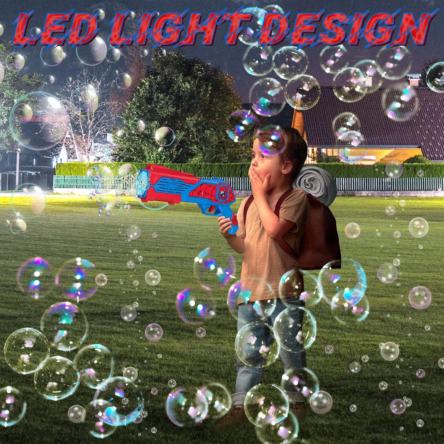 Detalle de Amiabling Bubble Gun for Kids: 12 Nozzles, 10,000+ Bubbles Per Minute with LED Light