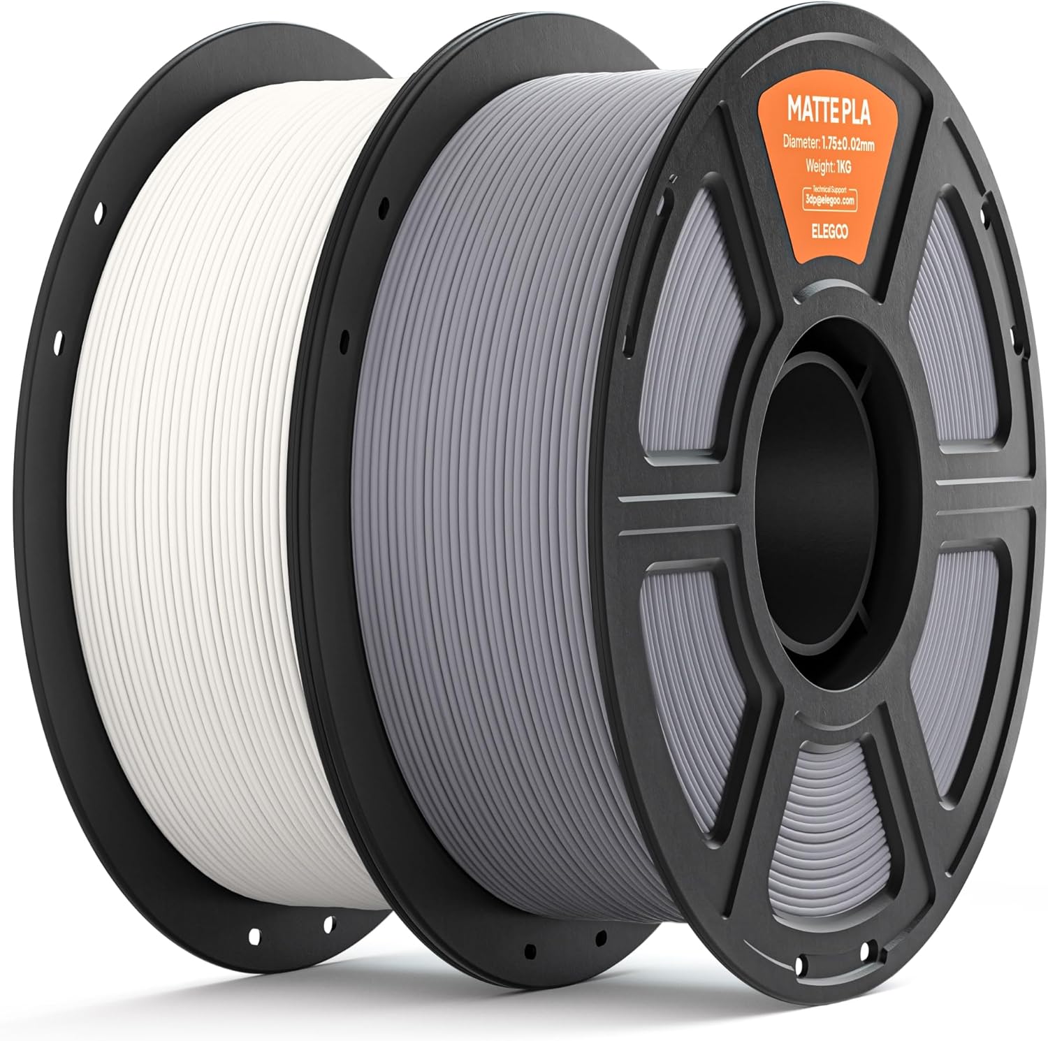 ELEGOO Matte PLA Filament 1.75mm White & Slate Grey – 2kg (2 x 1kg) for Most FDM Printers