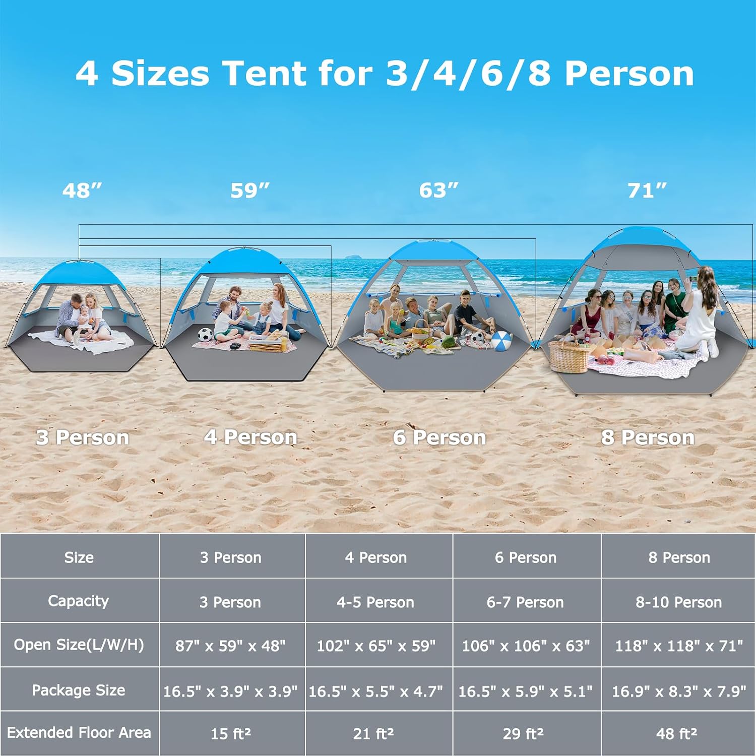 Detalle de Venustas Beach Tent Sun Shelter (3/4/6/8 Person) with UPF 50+ UV Protection