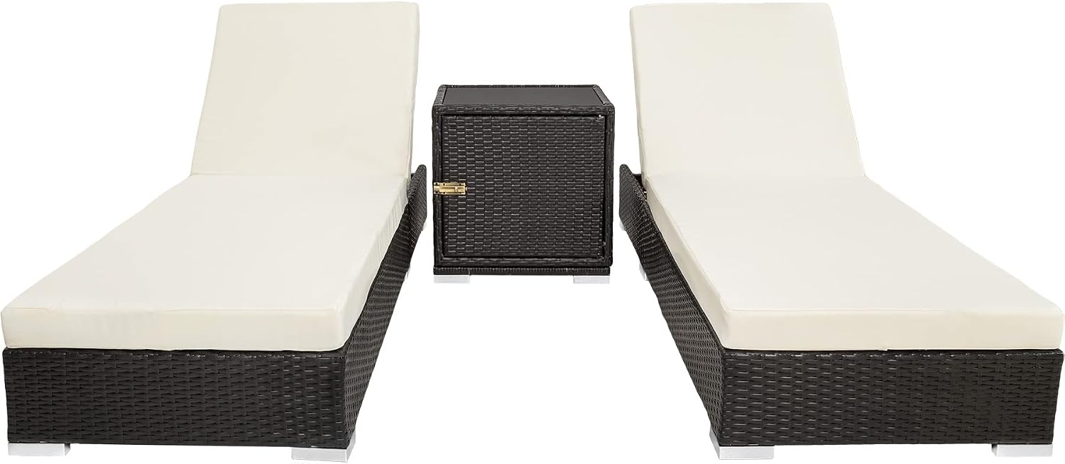 Detalle de tectake® 2er Garten Lounge Sonnenliegen-Set mit Tisch – Aluminium & Outdoor Poly Rattan, inkl. 2 Bezugsets und Schutzhülle