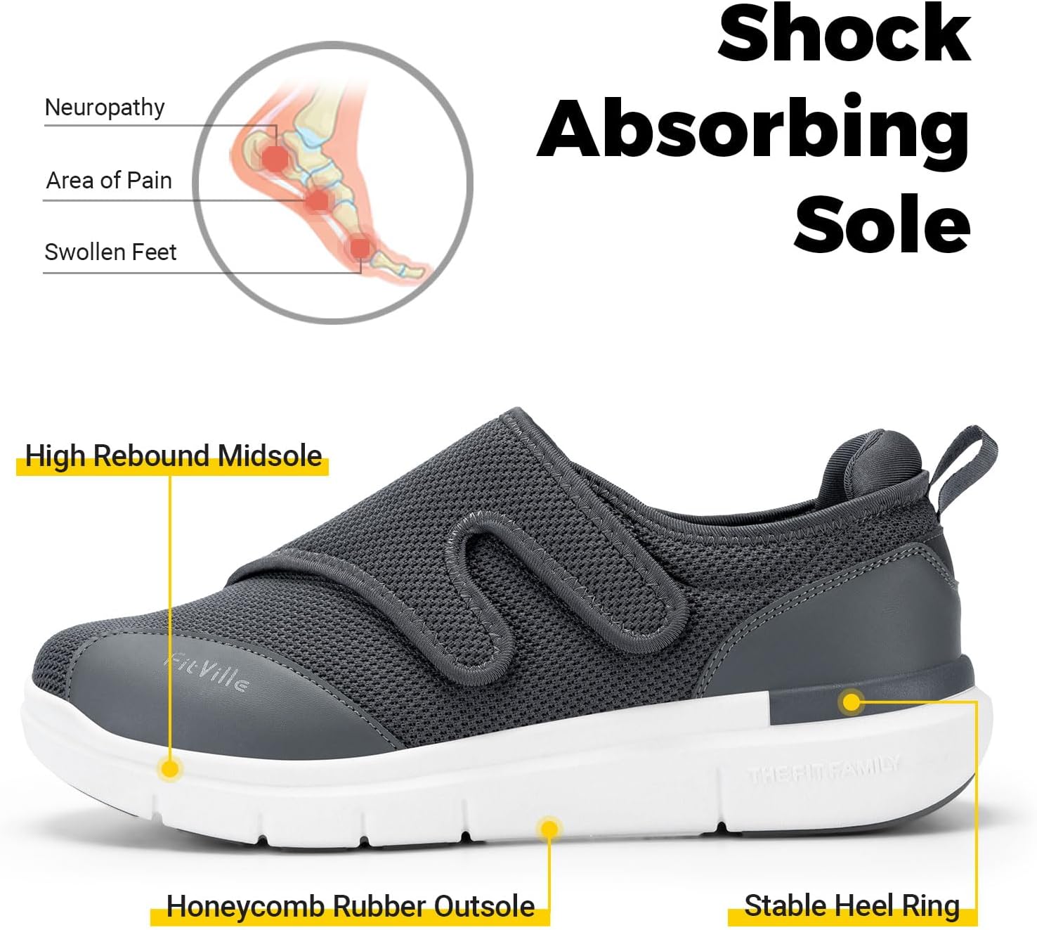 Thumbnail 3 de FitVille Scarpe Diabetici da Uomo Extra Large: comfort e supporto per piedi gonfi e neuropatia
