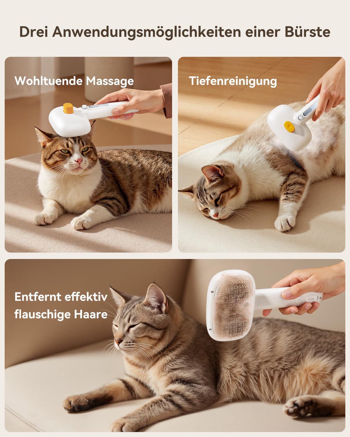 Thumbnail 2 de ROJECO Katzenbürste mit Dampf – 3-in-1 Steamy Brush gegen Unterfell, Verfilzungen & lose Haare