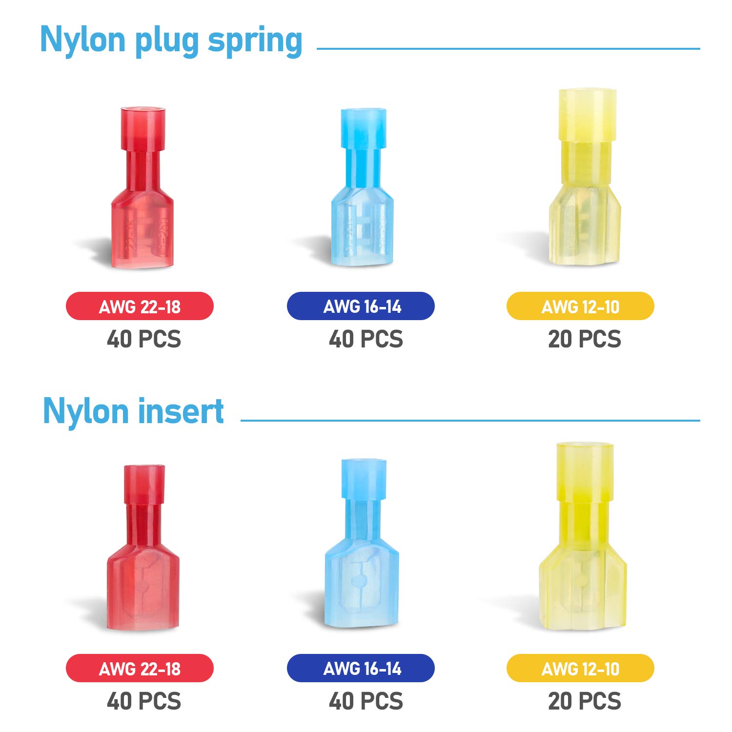Thumbnail 6 de TICONN TICONN-244-NL200 Spade Connector Kit, 200-Piece Nylon-Insulated Crimp Terminals