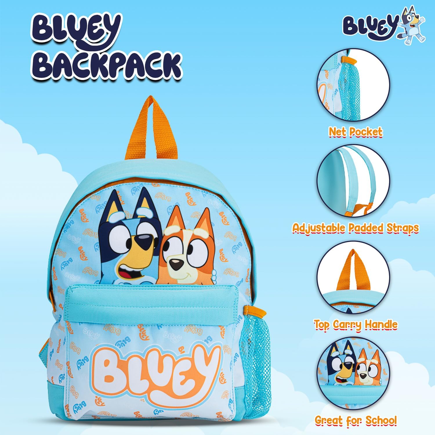 Detalle de Bluey Backpack 4-Piece School Set for Boys (Ages 2–7) with Lunch Bag, Water Bottle and Pencil Case