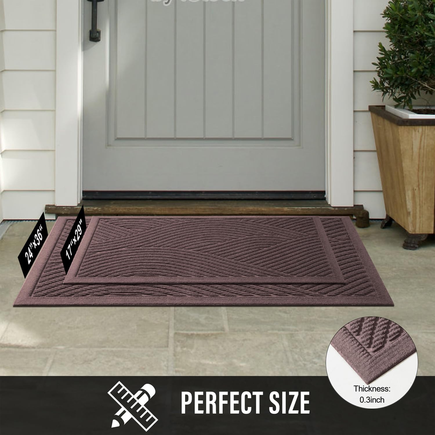 Thumbnail 6 de HIYARD Zerbino Front Door Mat, 29 x 17, Coffee, Low-Profile Non-Slip