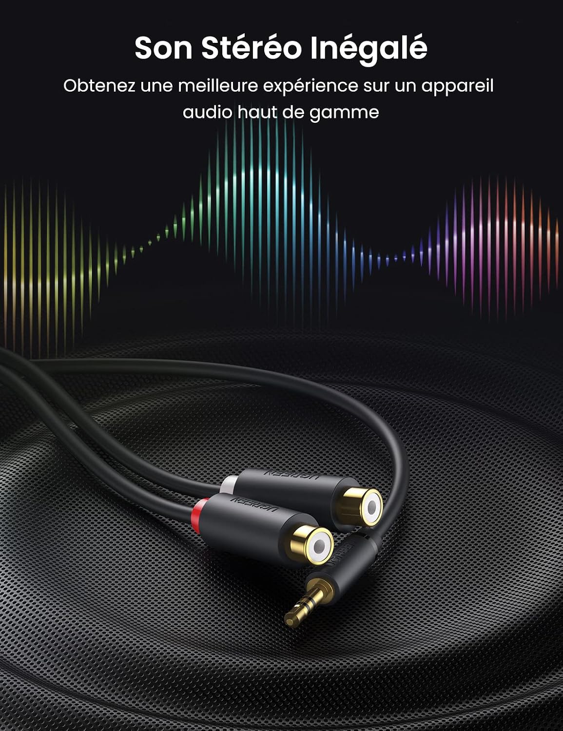 Detalle de UGREEN câble RCA 3,5 mm vers 2 RCA 20 cm ⚙