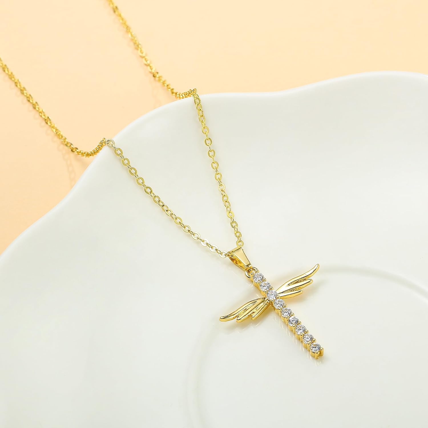 Thumbnail 5 de TINGN Kreuzkette Damen 14K Gold Vergoldet – Elegante Choker-Kette mit Kreuzanhänger, 45,7 cm + 5,1 cm verstellbar