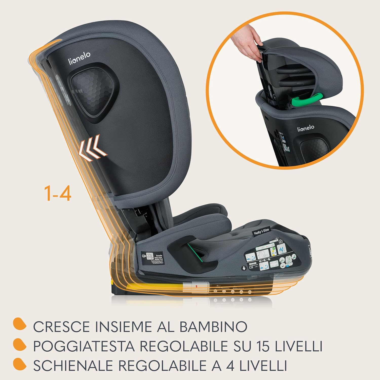 Thumbnail 4 de LIONELO NELLY i-Size Seggiolino Auto Pieghevole: comfort, sicurezza e praticità per 76–150 cm