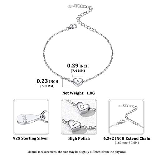 Thumbnail 4 de ChicSilver Pulsera de plata de ley 925 con corazón y letra A (cadena ajustable)