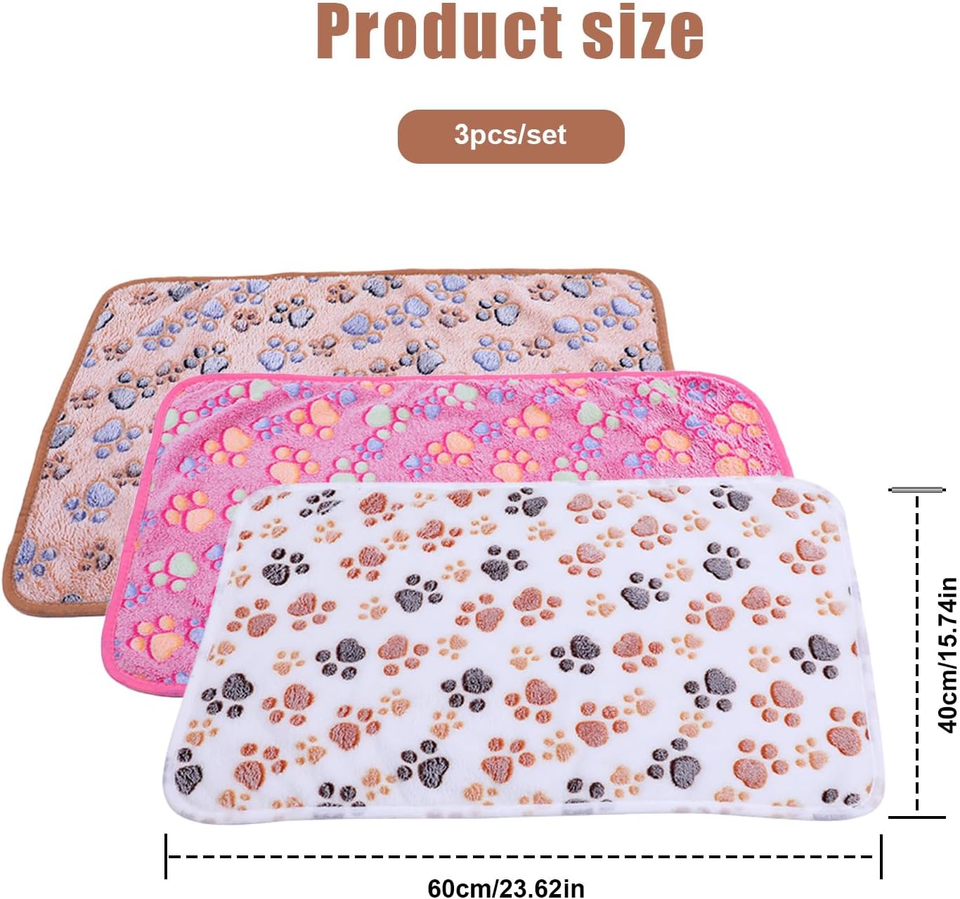 Thumbnail 6 de Tharvolex 3 Pack Pet Blankets – 40 x 60 cm Soft Fleece with Paw Print