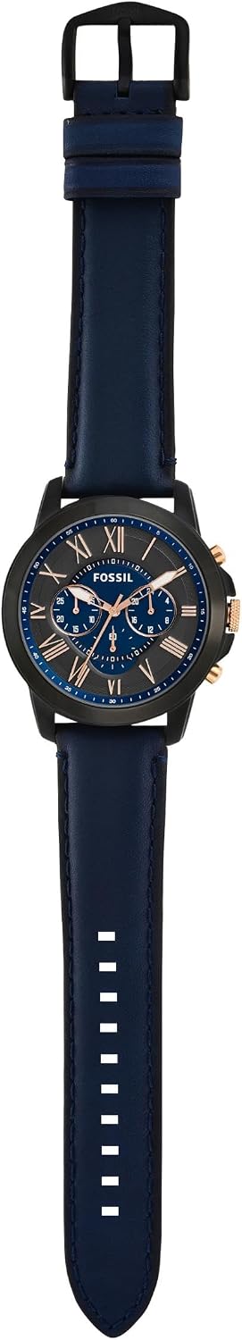 Detalle de Fossil Grant Uhr für Herren – Quarz-Chronograph, Edelstahlgehäuse, blaues Lederband