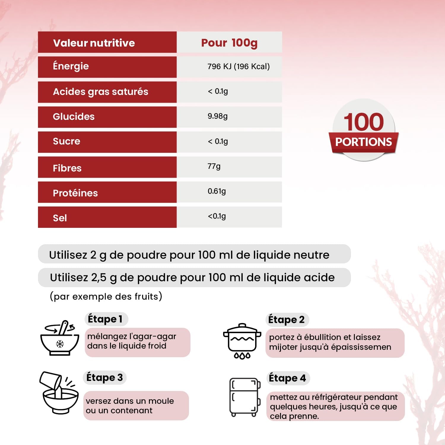 Detalle 2 de Agar Agar en Poudre 300 g – Gelifiant végétal polyvalent pour desserts et confitures