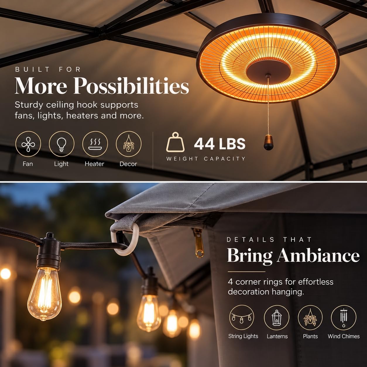 Detalle de LAUSAINT HOME 10x13 Gazebo Canopy with Double Roof, Netting & Curtains