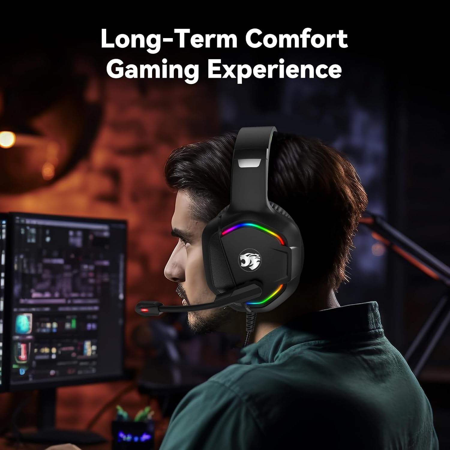 Detalle 2 de IMYB A36 Gaming Headset with Mic, 50mm Drivers and RGB Lighting