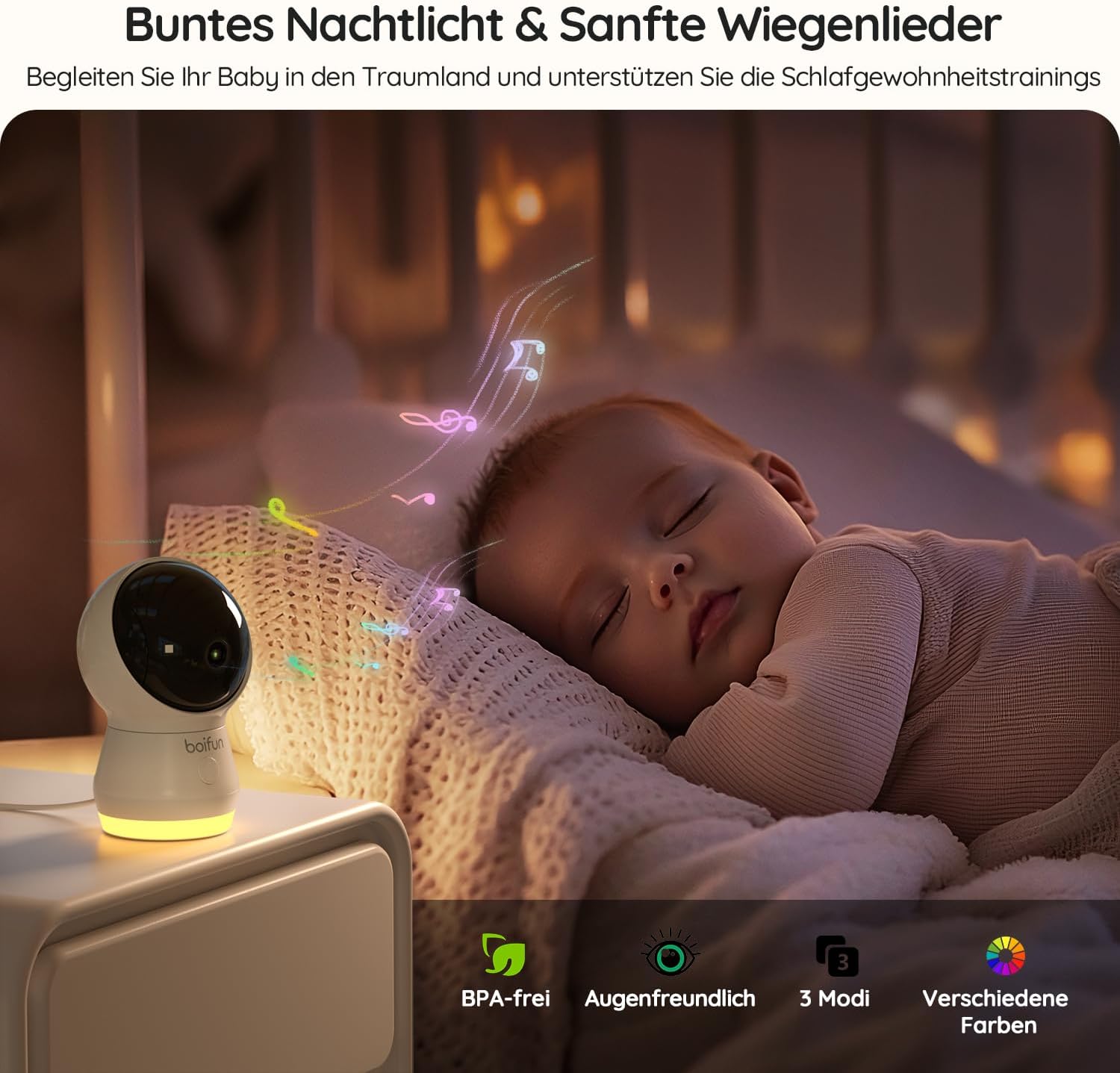 Thumbnail 3 de BOIFUN 5.5" Babyphone mit Kamera WLAN – 4MP Video, KI‑Bauchlage-Erkennung, Nachtlicht und Auto-Tracking