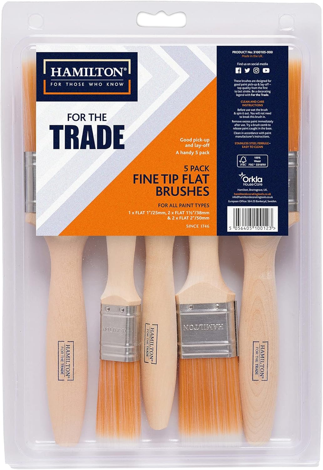 Detalle 2 de Hamilton For The Trade Fine Tip Brushes 5-Pack (1", 1.5", 2", Brown)