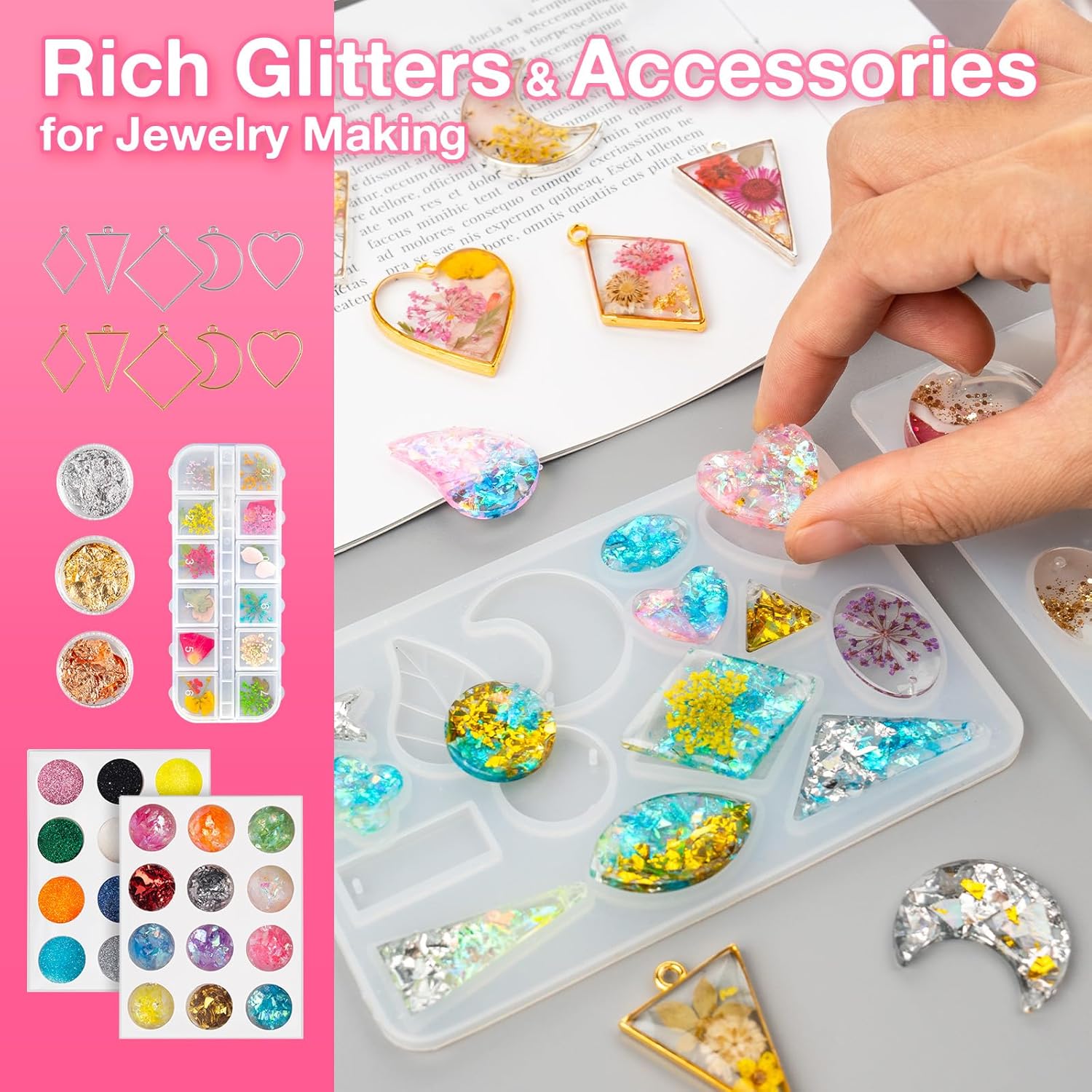 Thumbnail 4 de YIEHO 300g UV Resin Kit with Light and Moulds (starter kit for jewellery & keychains)