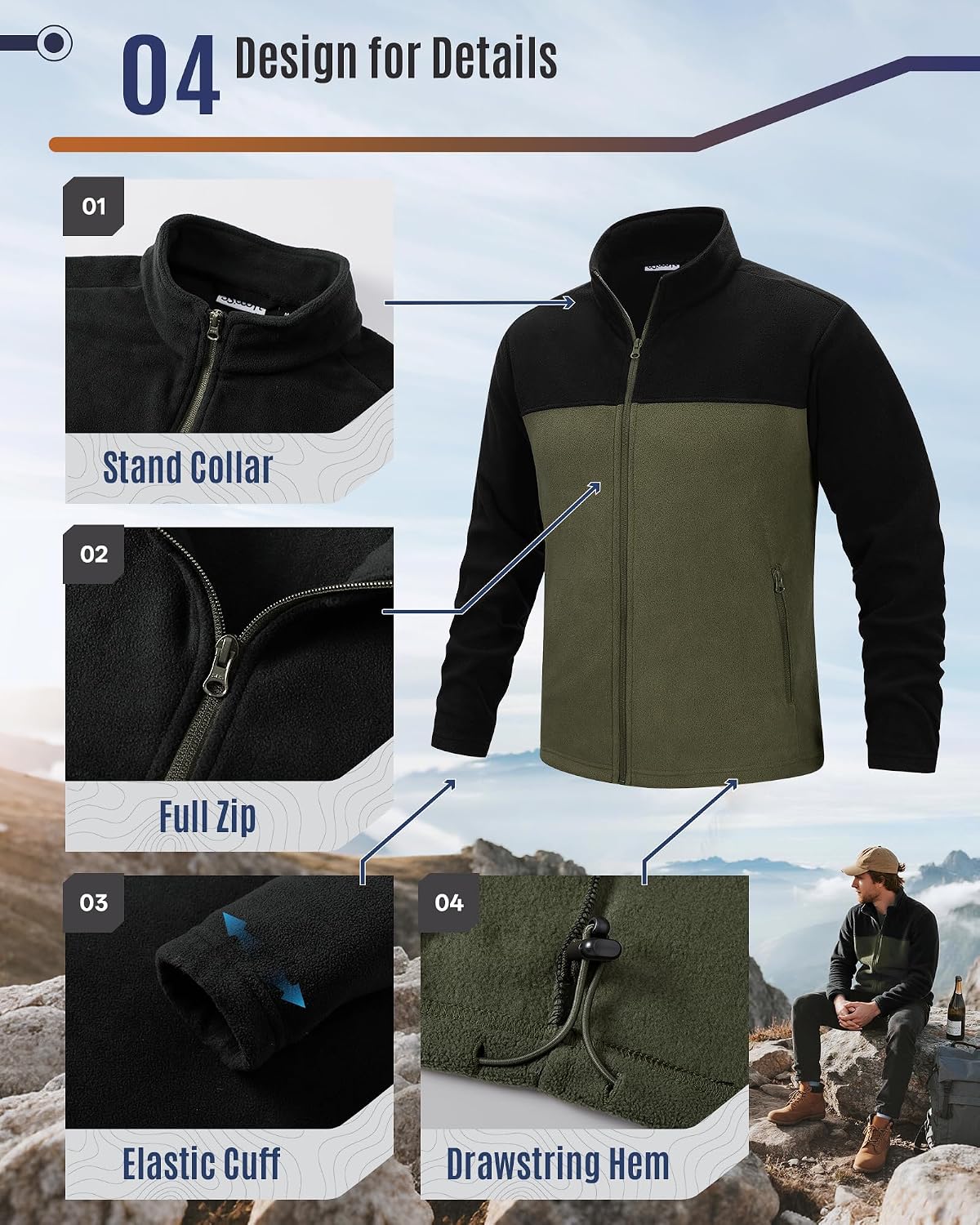 Thumbnail 4 de 33,000ft Herren Fleecejacke leicht als Übergangsjacke & Midlayer