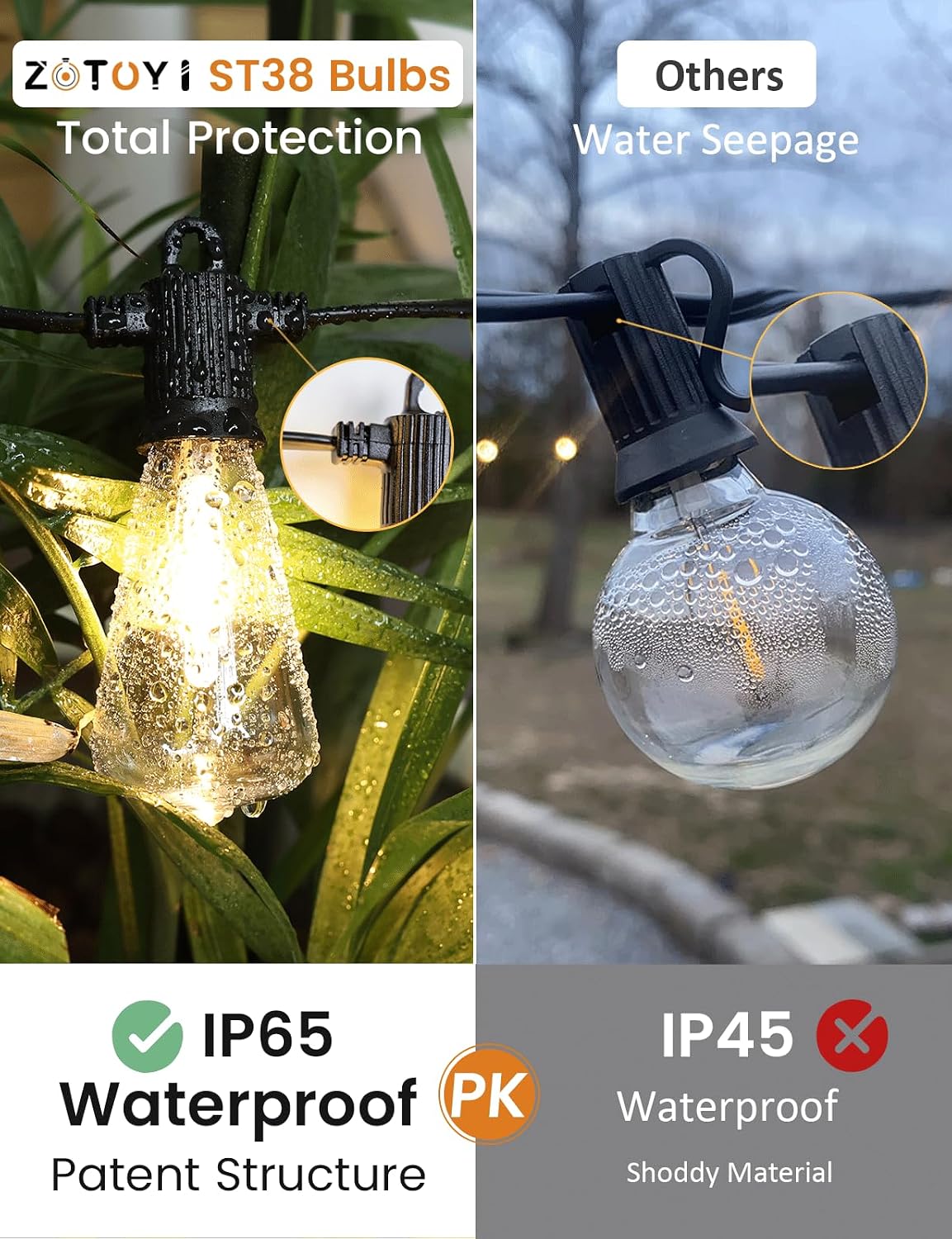 Thumbnail 1 de ZOTOYI 80ft Festoon Lights Outdoor Mains – IP65, Warm White, Shatterproof Plastic Bulbs