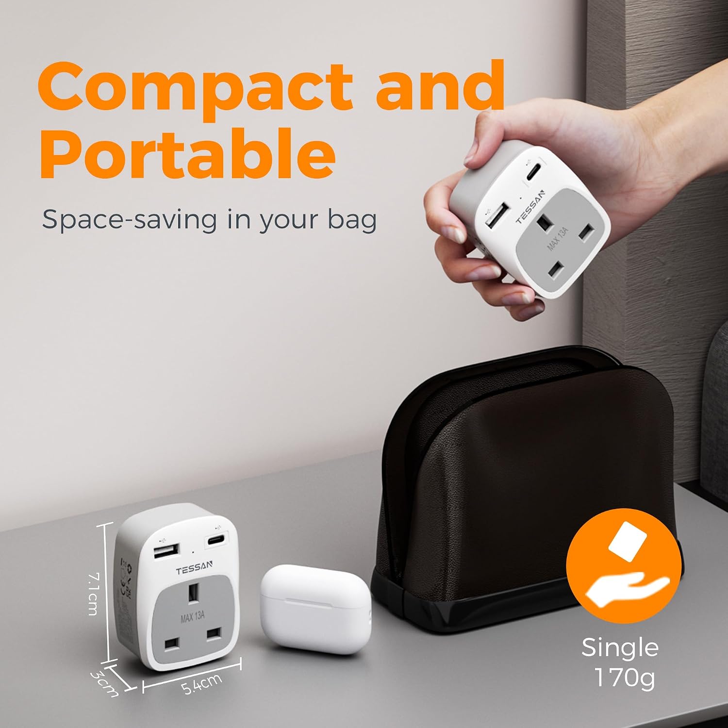 Thumbnail 5 de TESSAN UK to India Plug Adapter 2-pack with USB-A and USB-C 🔌
